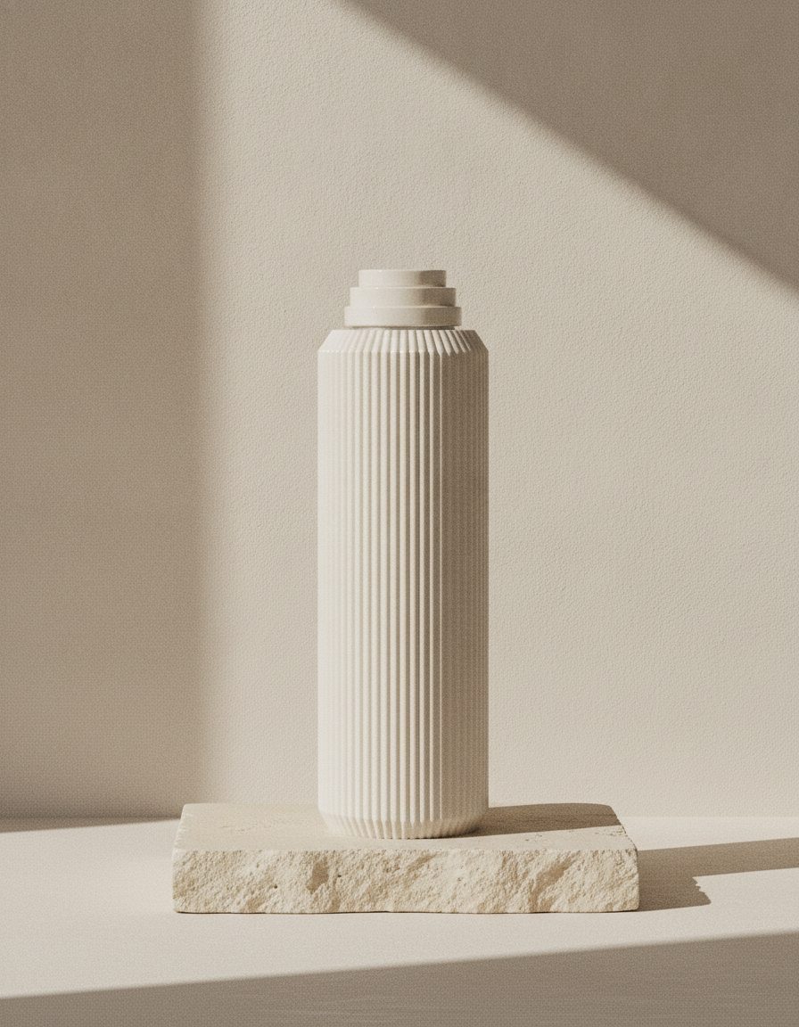 Crema: fluted cream ceramic on cream limestone